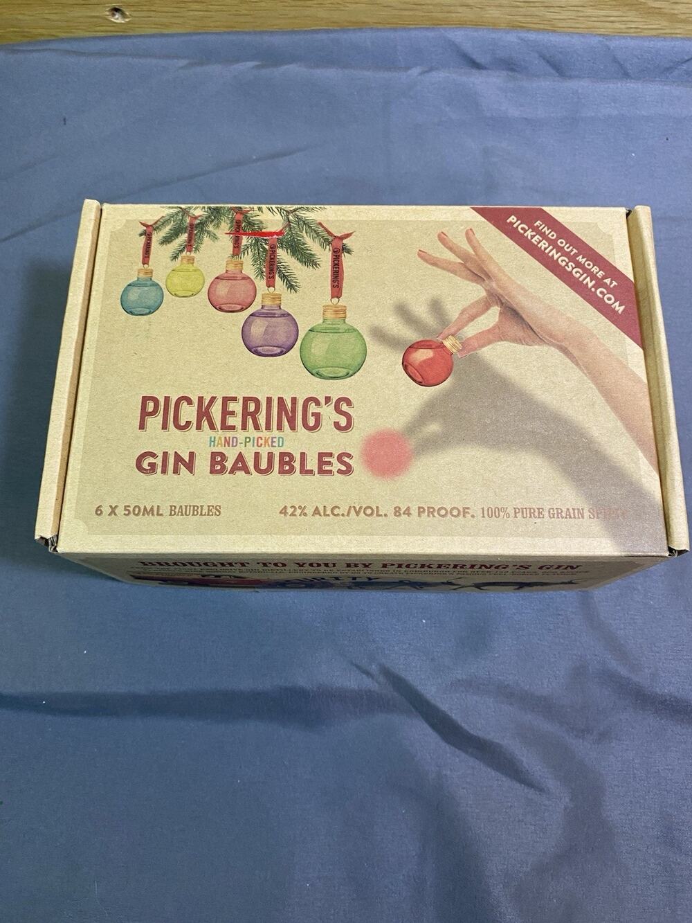 6 Christmas Coloured Glass Baubles PICKERING'S Hand-picked Gin